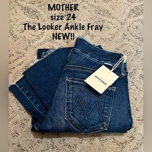 MOTHER Dark Blue Ankle Fray Jeans